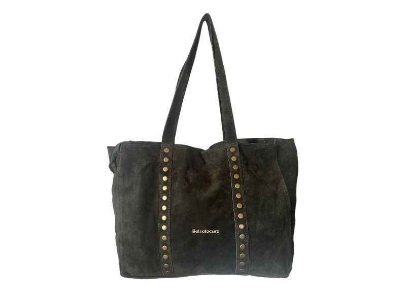 Bolso Shopping de Piel vuelta con tachuelas. Un shopper de piel barato para esta temporada. De color verde